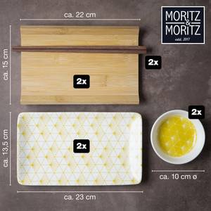 Sushi 8tlg Geschirr-Set 2 Personen Gelb - Ton - Holzwerkstoff - 28 x 8 x 33 cm