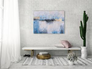 Tableau peint Symphony of the Sea Bleu - Blanc - Bois massif - Textile - 100 x 75 x 4 cm