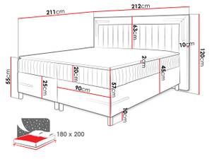 Boxspringbett Tango 3 Rot - Breite: 212 cm