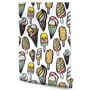 Papier Peint pour enfants glace colorée Beige - Noir - Marron - Gris - Vert - Blanc - Papier - 53 x 1000 x 1000 cm