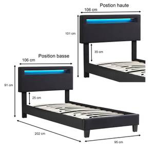 Lit simple AUSTIN 90x190 cm Noir