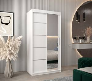 ARMOIRE À PORTES COULISSANTES VERONA 2 Gris miroir - Blanc - Largeur : 100 cm