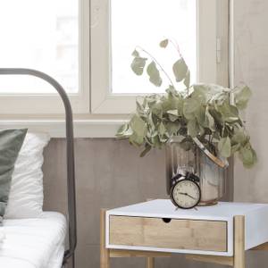Nachttisch mit Schublade Braun - Weiß - Bambus - Holzwerkstoff - 37 x 55 x 32 cm