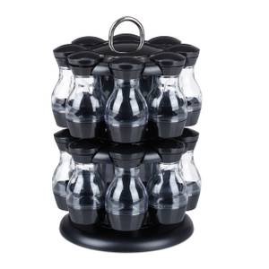 Carrousel à épices avec 16 pots Noir - Argenté - Matière plastique - 19 x 29 x 19 cm