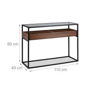 Konsolentisch mit Glasablage Schwarz - Braun - Holzwerkstoff - Glas - Metall - 110 x 80 x 40 cm