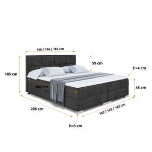 Boxspringbett ARDENI Schwarz - Breite: 140 cm - H4