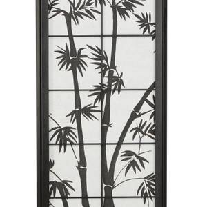 Paravent 3 parties motif bambou 285 Noir - En partie en bois massif - 132 x 179 x 2 cm