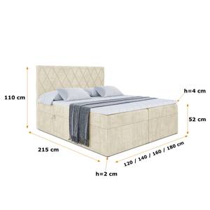 Boxspringbett LEPARO Beige - Breite: 120 cm - H3