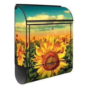 Briefkasten Stahl Sonnenblumen Schwarz - Metall - 38 x 46 x 13 cm