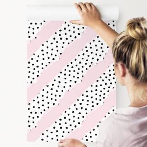 Papier Peint points rayures abstraction Noir - Blanc - Papier - 53 x 1000 x 1000 cm