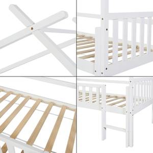 Lit cabane Sotkamo avec matelas Blanc - Bois massif - Bois/Imitation - 97 x 170 x 206 cm