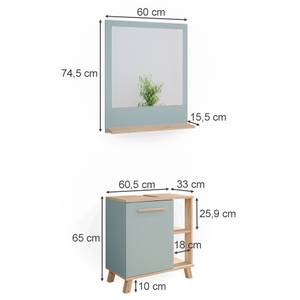 Badmöbelset Ciro Mint/Sonoma 2er Set Weiß - Holzwerkstoff - Glas - 61 x 65 x 33 cm