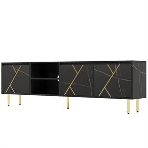 TV-Schrank Schwarzer Gold-Luxus Ⅱ Schwarz - Holzwerkstoff - Holz teilmassiv - 35 x 60 x 200 cm