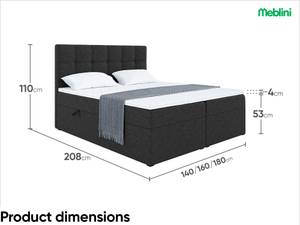 Boxspringbett Lebron Schwarz - Breite: 160 cm - H3