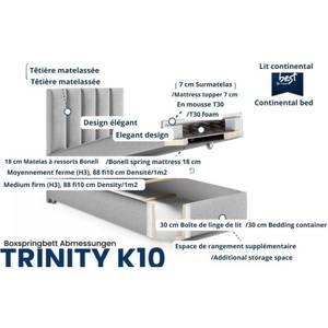 BOXSPRINGBETT mit Bettkasten Trinity K10 Grau - Tiefe: 100 cm