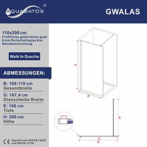 Duschwand Walk-In Dusche Gold Wandprofil Breite: 110 cm