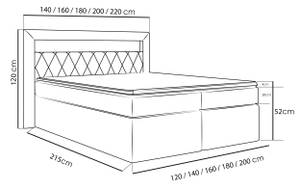 Boxspringbett mit Topper und Led LEVINO Schwarz - 200 x 120 cm - H3