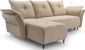 Samt Ecksofa Verona mit Bettkasten Beige - Armlehne davorstehend links - Ottomane davorstehend links