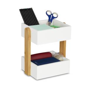 Organiseur de bureau 2 compartiments Marron - Blanc - Bambou - Bois manufacturé - 23 x 25 x 17 cm