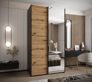 Armoire Lux 3 Noir - Imitation chêne - Largeur : 140 cm