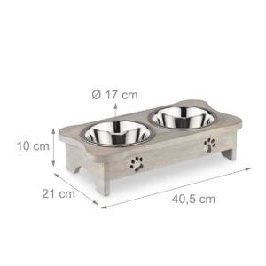 Gamelles pour chiens Gris - Argenté - Bois manufacturé - Métal - 41 x 10 x 21 cm