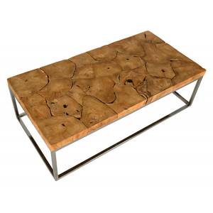 Table basse en teck et acier Puzzle Marron - Bois manufacturé - 120 x 37 x 60 cm