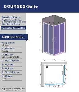 Eckeinstieg Dusche BOURGES Silber - Glas - 80 x 195 x 80 cm