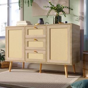 Sideboard Coeus Ⅱ Braun - Holzwerkstoff - Metall - Polyrattan - 40 x 82 x 120 cm