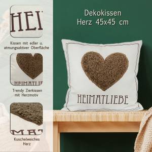 Dekokissen Herz creme braun Weiß - Textil - 45 x 45 x 14 cm