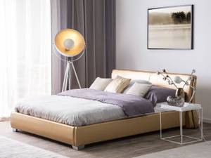 Doppelbett PARIS Gold - Silber - Echtleder - 215 x 83 x 228 cm