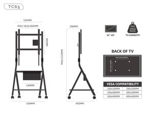 Mobiler TV Ständer 46-65 Zoll Schwarz