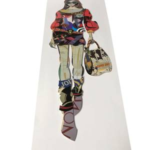 3D-Collage-Bild Model mit Tasche Papier - 40 x 90 x 3 cm