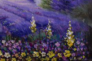 Acrylbild handgemalt Lavendelzeit Grün - Violett - Massivholz - Textil - 90 x 60 x 4 cm