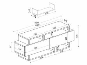 TV-Wand IBARIA Schwarz - Stein - 29 x 43 x 120 cm