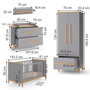 Set de chambre denfant Malia 38273 Gris - Chêne