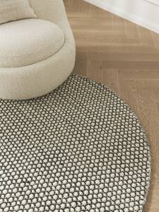 Wollteppich rund Hector Beige - Schwarz - Naturfaser - 150 x 3 x 150 cm