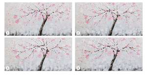 Tableau peint Cherry Blossom Dream Gris - Rose foncé - Bois massif - Textile - 123 x 63 x 4 cm