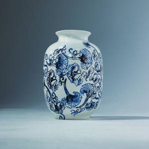 Amalfi Vase Blau - Weiß - Ton - Naturfaser - 22 x 31 x 22 cm