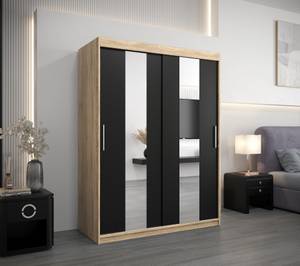 Armoire à portes coulissantes Pole Noir - Imitation chêne de Sonoma - Largeur : 150 cm - 2 porte