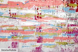 Bild handgemalt Welt in Rosa Massivholz - Textil - 150 x 50 x 4 cm