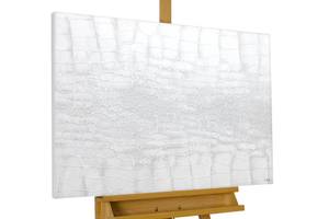 Acrylbild handgemalt White Snake Weiß - Massivholz - Textil - 100 x 75 x 4 cm