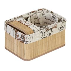 Boite de rangement en lot de 4 Marron - Blanc - Bambou - Bois manufacturé - Textile - 33 x 17 x 23 cm