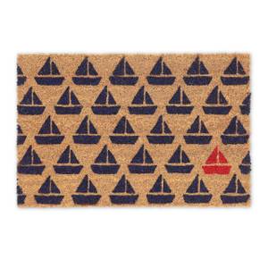 Kokos Fußmatte mit Schiffmuster Blau - Braun - Rot - Naturfaser - Kunststoff - 60 x 2 x 40 cm