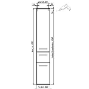 Bad Hochschrank in hellgrau mit 2 Türen Grau - Holzwerkstoff - 30 x 168 x 33 cm