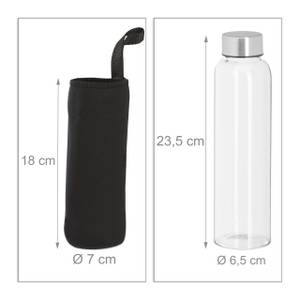 Trinkflasche Glas 500 ml 6er Set Schwarz - Silber - Glas - Metall - Kunststoff - 7 x 24 x 7 cm