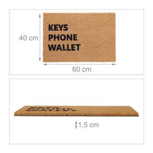 Kokos Fußmatte "Key Phone Wallet" Schwarz - Braun - Naturfaser - Kunststoff - 60 x 2 x 40 cm