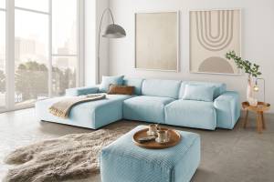 Sofa RANI Ecksofa Cord Hellblau - Ecke davorstehend links