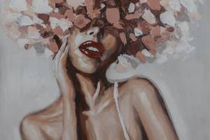 Tableau peint à la main Sensual Moment Rose foncé - Bois massif - Textile - 60 x 90 x 4 cm