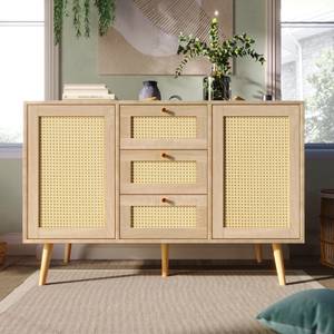 Sideboard Coeus Ⅱ Braun - Holzwerkstoff - Metall - Polyrattan - 40 x 82 x 120 cm