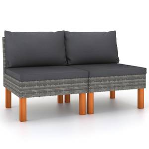 Mittelsofa (2er Set) 3007729-4 Grau - Metall - Polyrattan - Holzart/Dekor - 65 x 67 x 61 cm